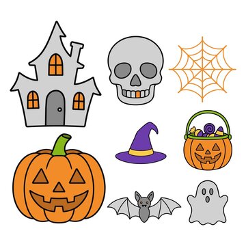 Colorful Halloween Icons Collection Minimal Vector Set