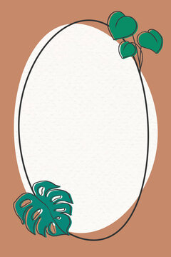 Botanical monoline monstera leaf frame background, nature design