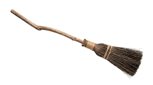 Rustic Magic Witch Broomstick Isolated on Black