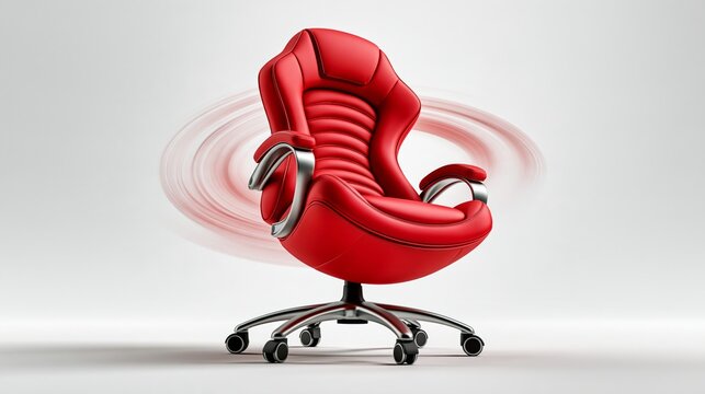Funny streaming photo: a dizzy gaming chair spinning around wildly, looking disoriented on a bright white background with generous copy space.