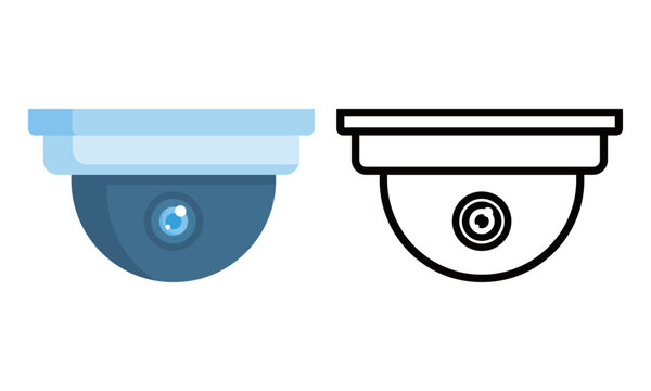 CCTV dome security camera icons in flat color and outline vector