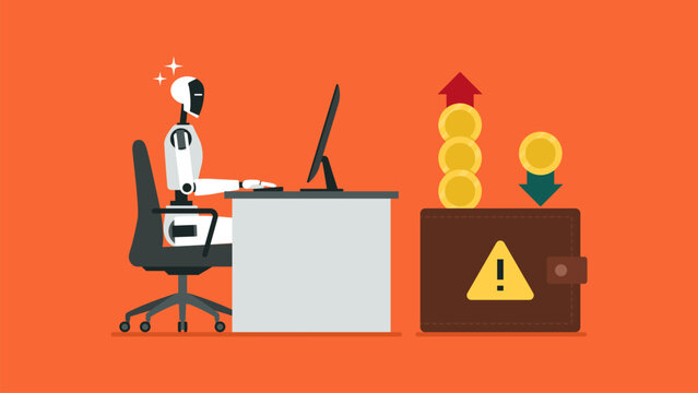 Robot working in the office showing AI implementation in business: cost exceeds profit