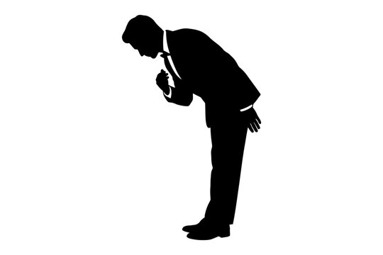 Silhouette of a male adult bowing in traditional greeting gesture.