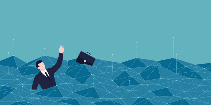 Corporate businessman drowning in big data