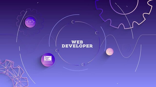 Infographic Web Developer Typography with Business Icons, Tech Elements Abstract Background