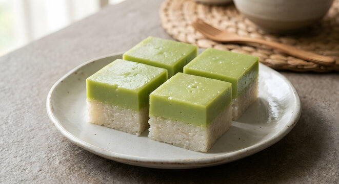 Malaysian Kuih Seri Muka Pandan Custard Rice Cake