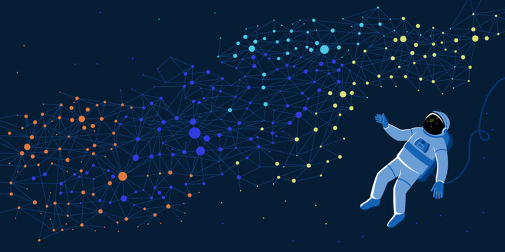 Astronaut exploring the universe and neural networks, LLM and artificial intelligence