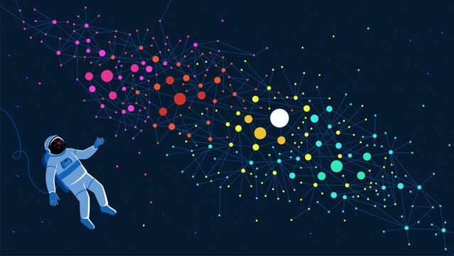 Astronaut exploring the universe and neural networks, LLM and artificial intelligence