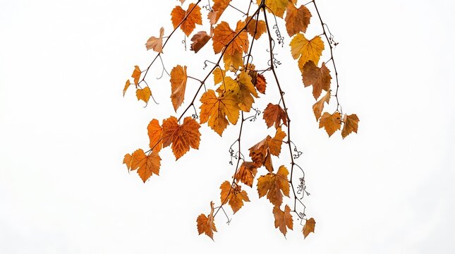 Orange and yellow autumn grape leaves on a vine