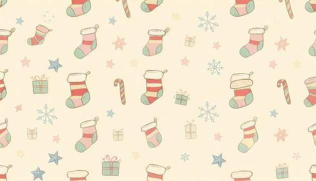 Hand drawn doodle Christmas stockings and gift packages seamless pattern