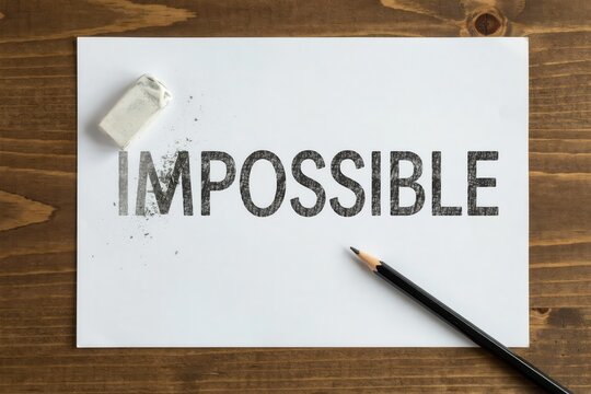 Impossible word with eraser and pencil on paper