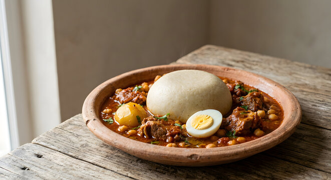 Traditional Libyan Bazin with Lamb Tomato Sauce