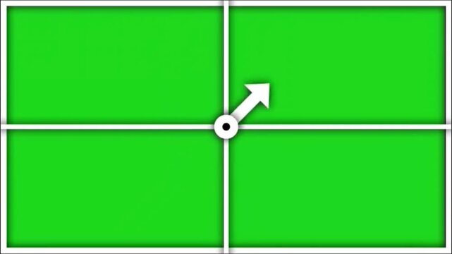 Digital interface layout with a green screen divided into four quadrants and a white directional arrow pointer