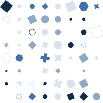 pattern grid square Seamless Pattern of Geometric Shapes and Symbols in Various Blue Tones on White Background
