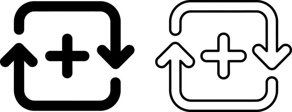 Minimalist circular plus icon with bidirectional arrows for update or sync process