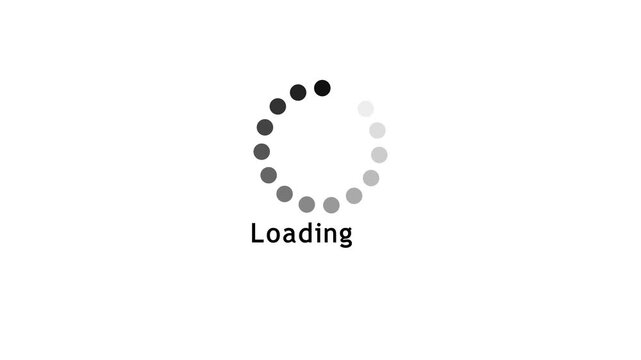 Classic preloader loading animation spinner icon with text on white background motion graphic video element for web design, app interface, video buffering screen and system processing indicator.