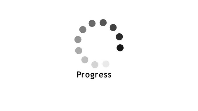 Minimalist progress spinner circle animation with Progress text on white background motion graphics overlay video element for website buffering, app processing, digital upload and status indicator.