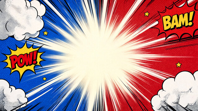Pop art comic book style explosion background with speech bubbles