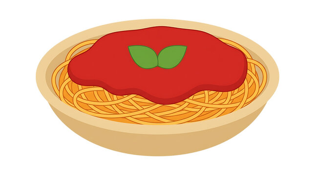 Flat vector spaghetti pasta bowl with tomato sauce on transparent background