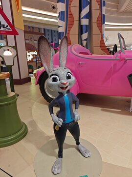 Shanghai,China-Dec.27th 2025: Judy Hopps statue from Disney's Zootopia at shopping mall