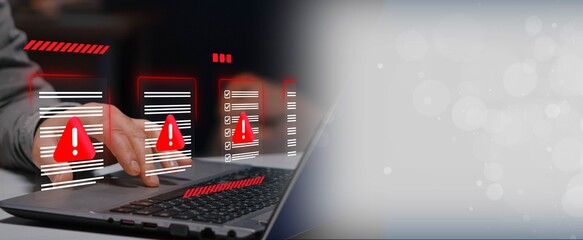 Cybersecurity, data protection. Document hack alert warning, , and online threats in modern communication systems  © Businesszon