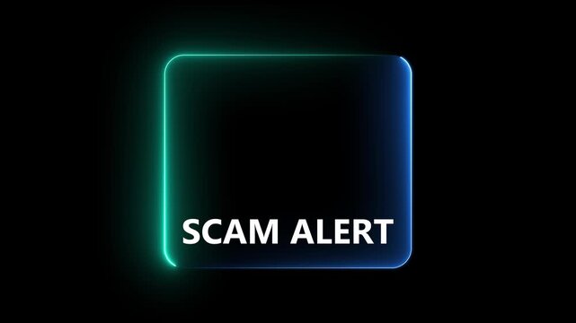 Scam alerts cybersecurity concepts on the transparent background. Fraud alerts with icons indicating online threats and cybersecurity unknown persons suspicious scammers fraud. This is neon animated.