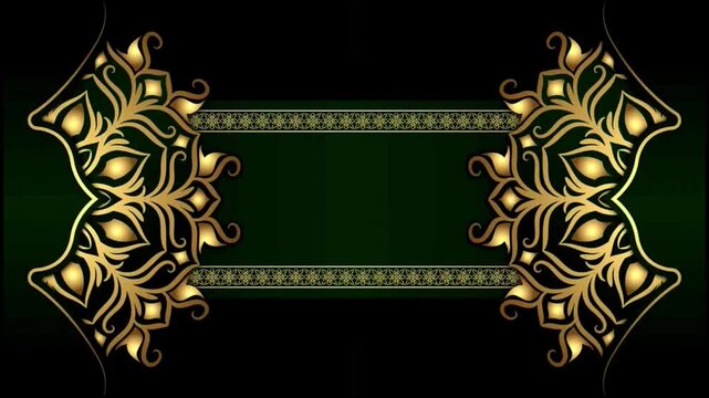Islamic Luxury Gold Mandala Frame Banner Background with Glowing Green Sparkles Motion Graphic