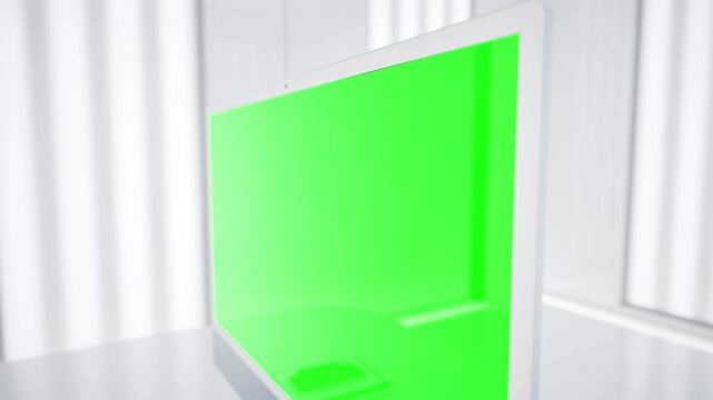 All in One Computer with Green Screen Mockup in Modern Laboratory Workspace