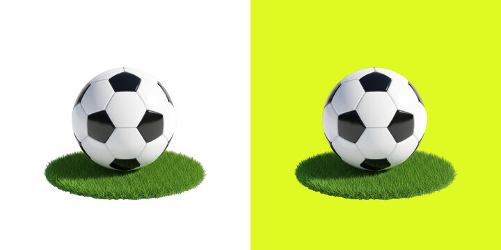 Classic black and white soccer ball on green grass