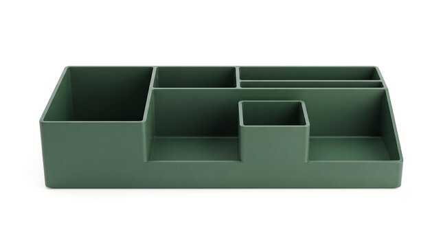 Empty green desk organizer for office supplies isolated on a white background