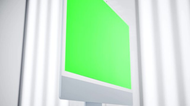 All in One Computer with Green Screen Mockup in Modern Laboratory Workspace