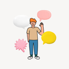 Cheerful man greeting, colorful speech bubbles collage remix © Rawpixel.com