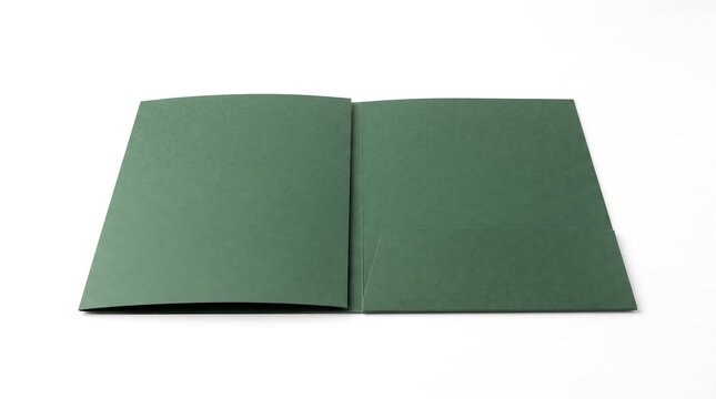 An open green presentation folder isolated on a white background for business documents and professional office stationery