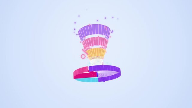 3 d sales funnel and data analytics motion with pie chart and bar graph marketing conversion business growth