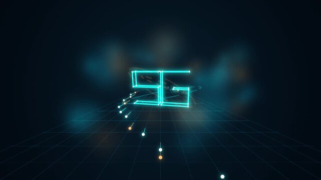 5 g network technology digital hud interface with glowing data particles and cyber grid background connectivity