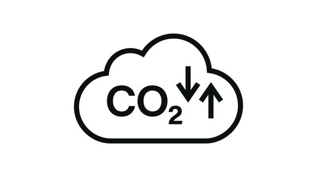 Minimalist carbon dioxide reduction symbol displayed as clean black line art vector graphic illustration for environmental awareness and climate change