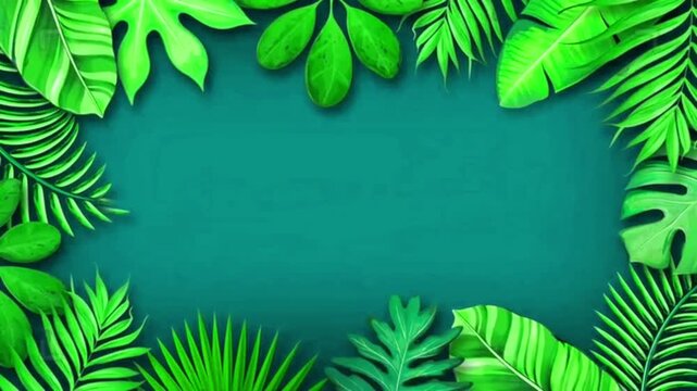 Tropical Green Palm Leaves Frame Border Motion Graphic Background Loop