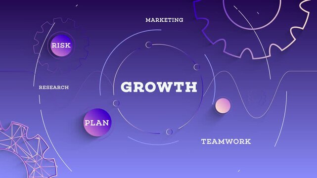 Infographic Growth Typography with Business Icons, Tech Elements Abstract Background
