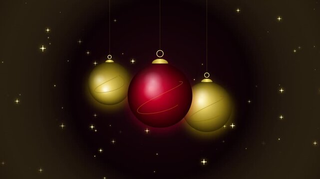Luxury Red and Gold Christmas Ornaments Floating with Sparkling Golden Particles
