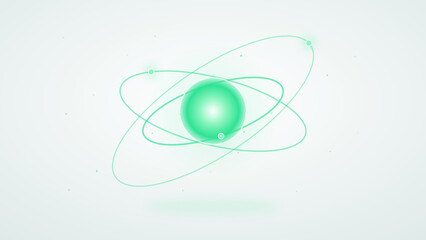 Glowing green energy core with orbiting rings on white background © Mani