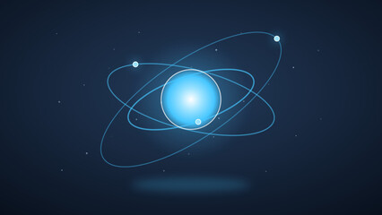 Glowing blue abstract energy orb with orbiting rings, dark background © Mani