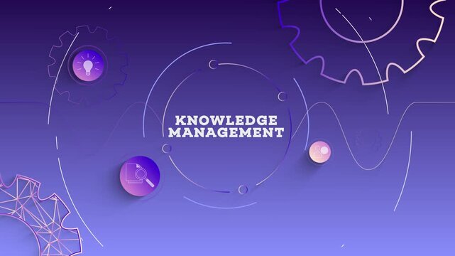 Infographic Knowledge Management Typography with Business Icons, Tech Elements Abstract Background