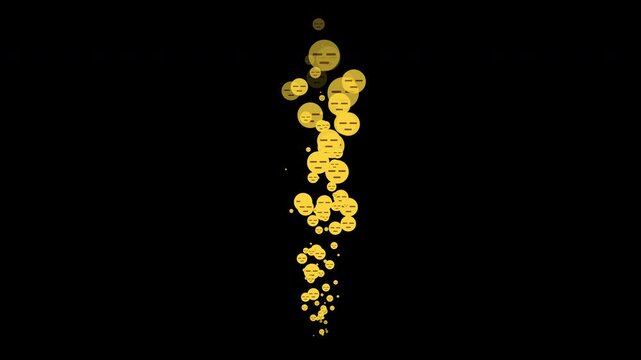 Floating yellow emoji faces rising upward against a solid black background