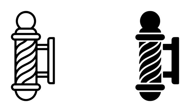 Barber Pole Icons, Vintage Hair Salon Symbol, Retro Shaving Sign, Classic Business Emblem, Black and White Vector Graphics