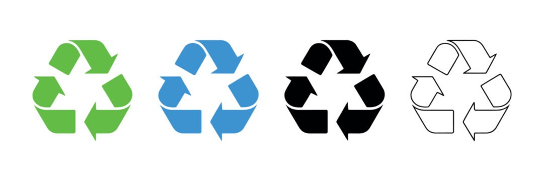 Recycle icon set. Ecological sustainability symbols. Simple pictograms for waste management, eco friendly packaging, reuse, conservation and user interface design.