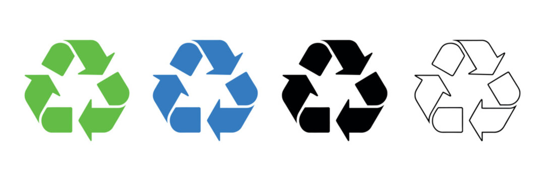 Recycle icon set. Ecological sustainability symbols. Simple pictograms for waste management, eco friendly packaging, reuse, conservation and user interface design.
