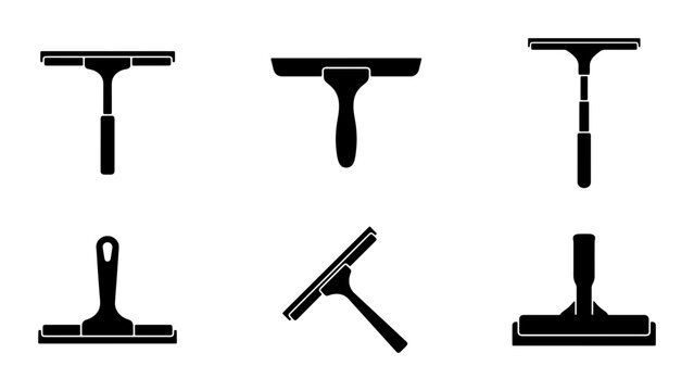 Black squeegee icons, cleaning tools set, graphic design elements