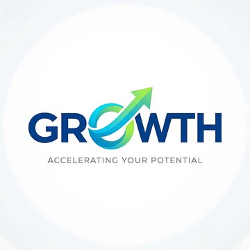 Modern growth logo with upward arrow and tagline accelerating potential