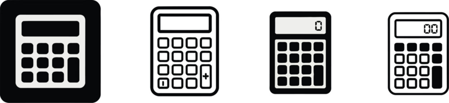 Calculator icon, accounting calculator symbol with keypad and display screen representing finance mathematics budgeting business education office and calculation concepts.
