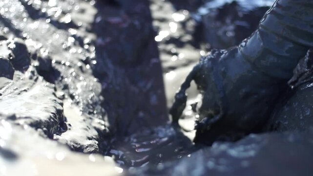 Korean Mudflat Octopus Harvesting Fishing Fisher Mud Mudflat Sea Ocean Fisherman Korea 한국 갯벌 낙지잡이 뻘낙지 낙지 어민 채취 수산물 해양 전통 작업 어업 바다